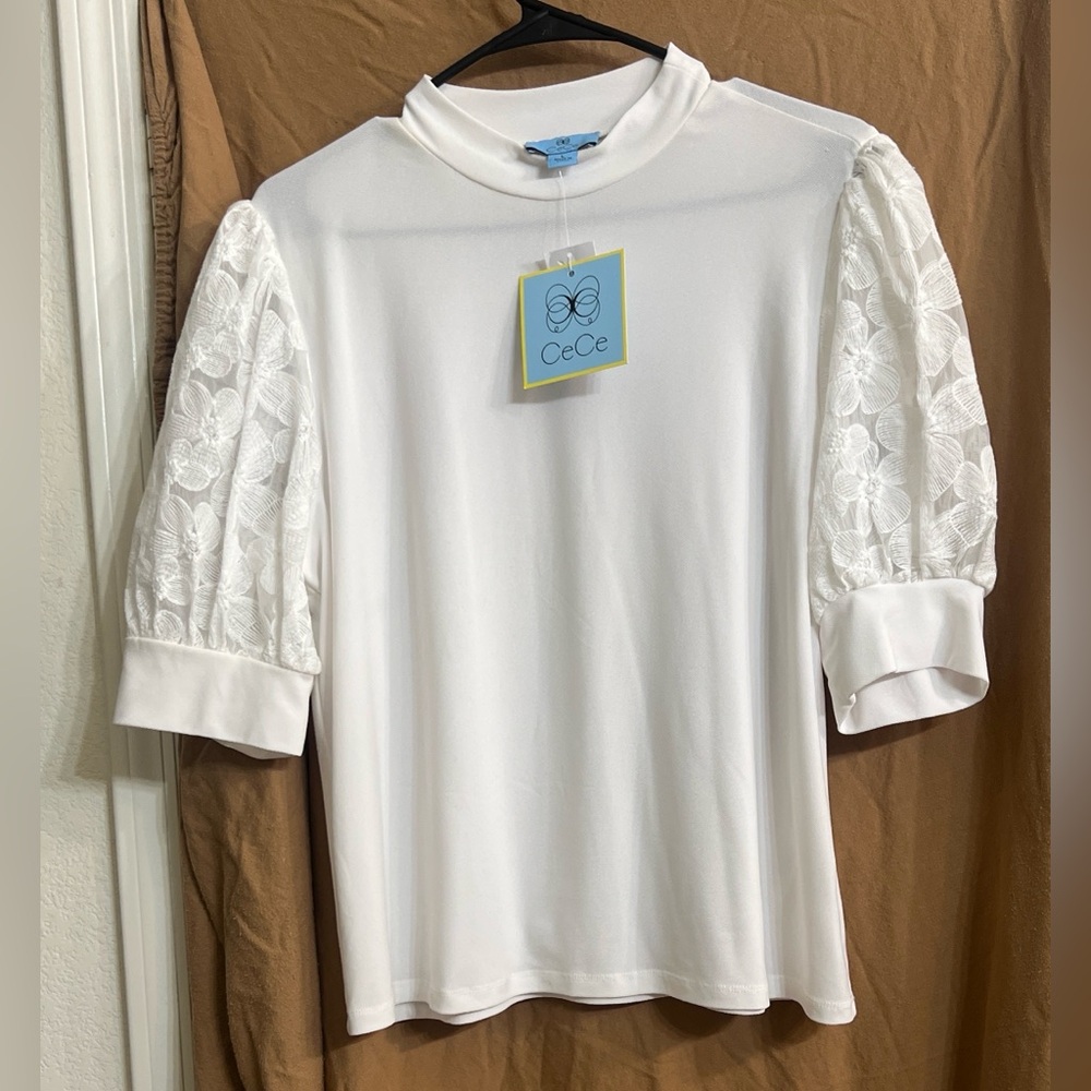 New CeCe White Puff Sleeve Top size L